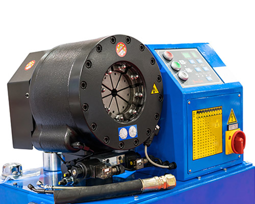 close up crimp head of hydraulic hose crimping machine for industrial isolated on white background with clipping path